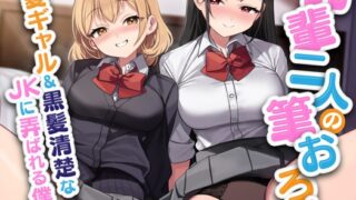 RJ01398948 img main 320x180 - 【期間限定55円】先輩二人の筆おろし 金髪ギャル&黒髪清楚なJKに弄ばれる僕【KU100】